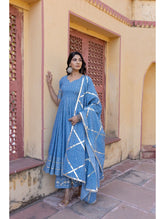 Pomcha Jaipur - BLUE BOOTI GOTTA JAAL COTTON ANARKALI SET